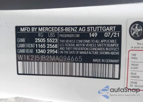 2021 Mercedes-Benz Cls 450 z USA, uszkodzony, nr VIN W1K2J5JB2MA094665